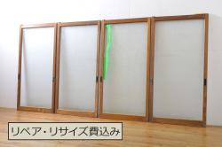 和製アンティーク　ヒノキ材　黒の縁がモダンな帯戸4枚セット(板戸、引戸、建具)