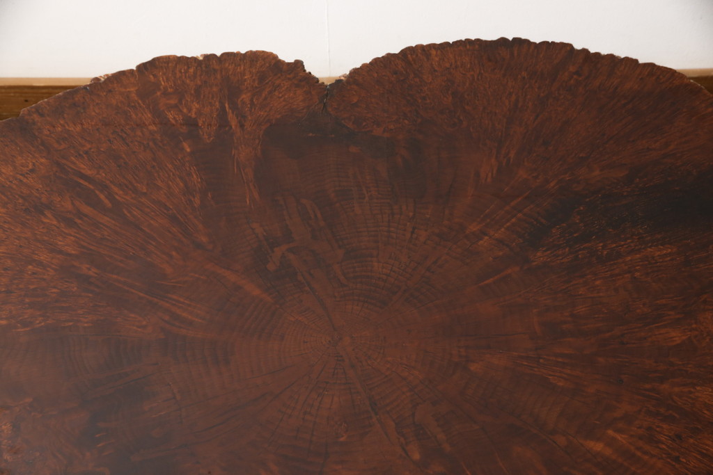 中古　大振り!　極厚天板　カリン材(花梨材)　貴重な鳥眼杢の木肌が魅力的な座卓(ローテーブル)(R-058576)