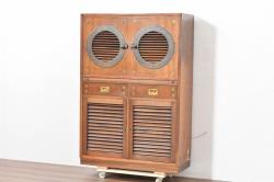 中古　美品　松本民芸家具　E型隅棚　クラシカルな佇まいのコーナーキャビネット(収納棚、飾り棚)(定価約51万円)(R-058872)