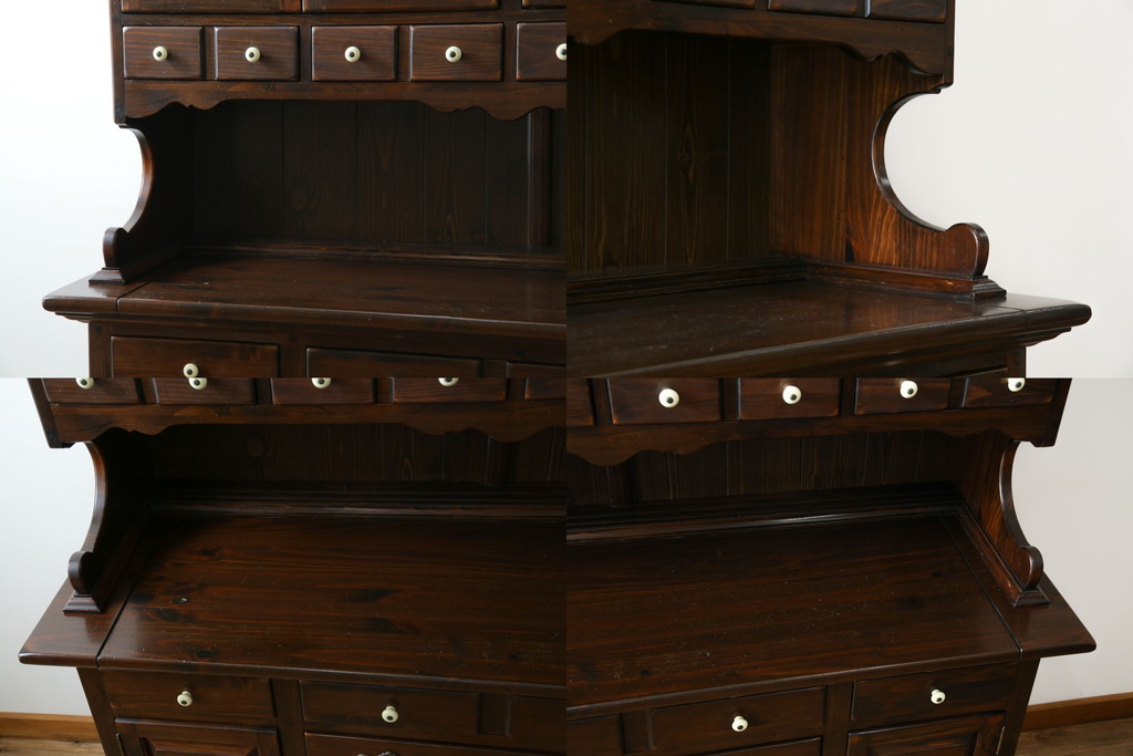 中古　美品　ETHAN ALLEN(イーセンアーレン)　深みのある色合いが魅力的なカントリー調のカップボード(食器棚、キャビネット、収納棚、戸棚)(R-078620)