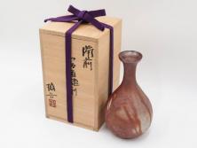 原田拾六　備前　つる首　空間に静謐な美しさをもたらす徳利(花瓶、花入、花器、酒器、とっくり、和食器、共箱付)(R-083564)