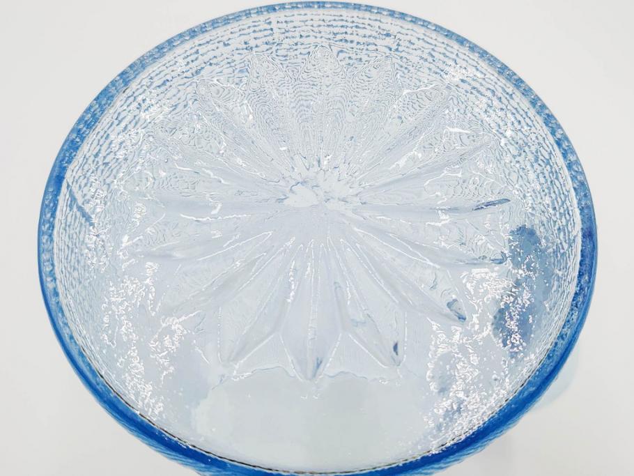 大正〜昭和初期　花文　水色　ガラス　くつろぎのひとときを涼やかに演出する水差し&コップセット(硝子、ジャグ、魚子、ピッチャー、グラス、和ガラス)(R-083566)