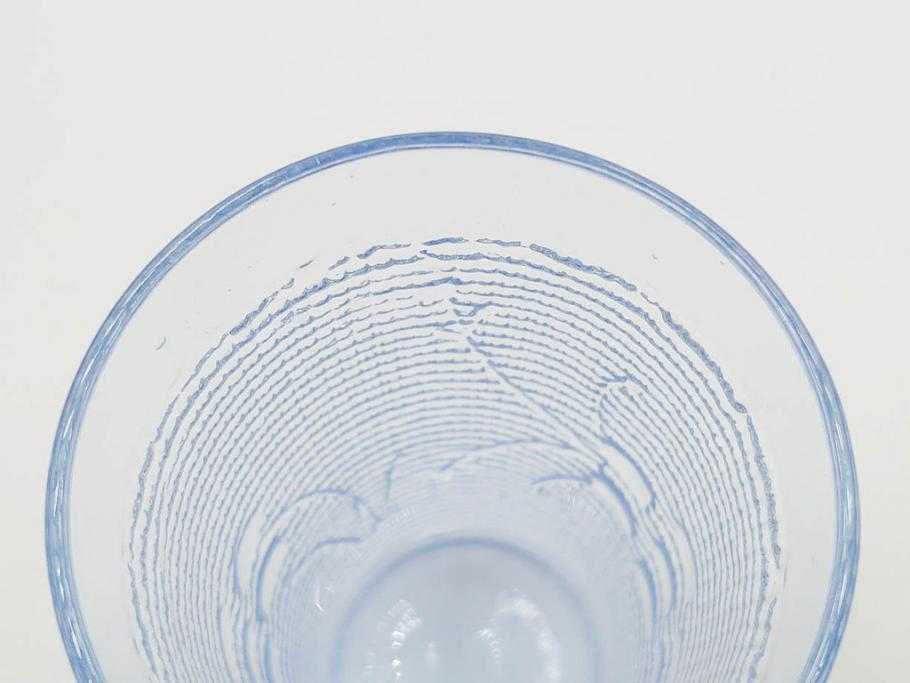 大正〜昭和初期　花文　水色　ガラス　くつろぎのひとときを涼やかに演出する水差し&コップセット(硝子、ジャグ、魚子、ピッチャー、グラス、和ガラス)(R-083566)