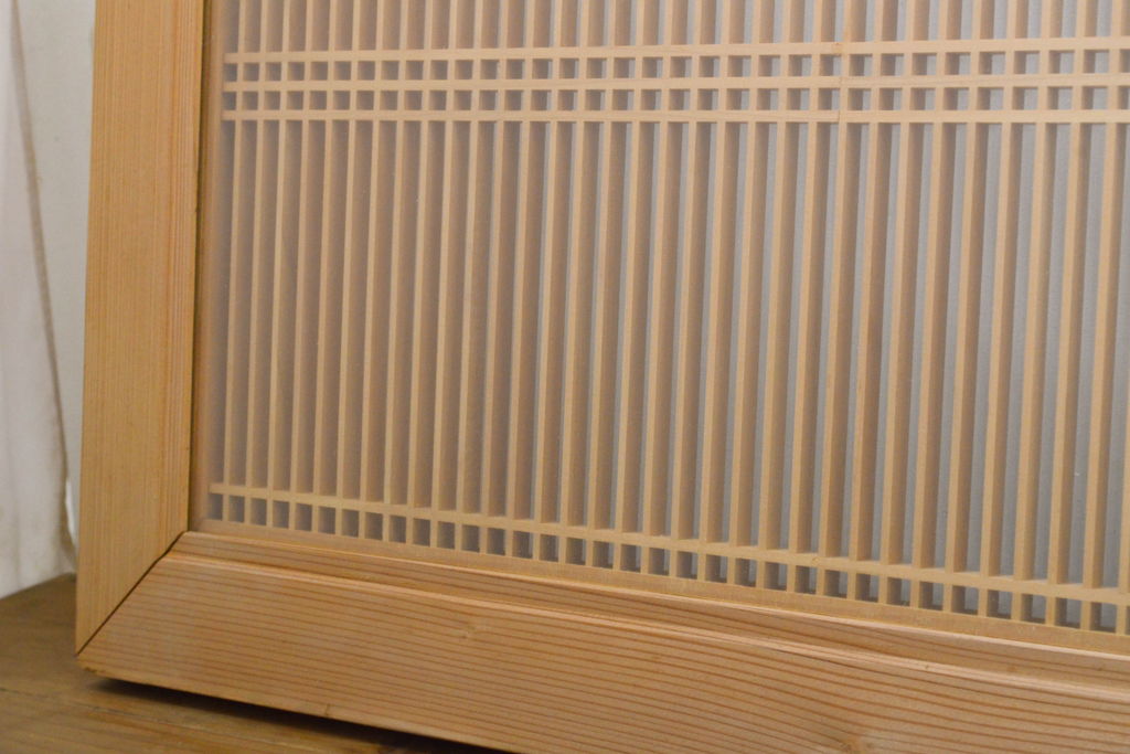 ビンテージ建具　両面ガラス　繊細な格子が目を惹く筬(おさ)欄間2枚セット(明り取り、明かり取り、オサランマ、ヴィンテージ、建具)(R-062630)