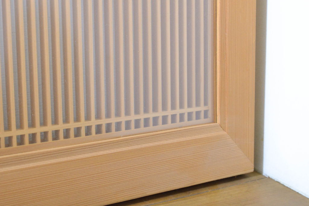 ビンテージ建具　両面ガラス　繊細な格子が目を惹く筬(おさ)欄間2枚セット(明り取り、明かり取り、オサランマ、ヴィンテージ、建具)(R-062630)