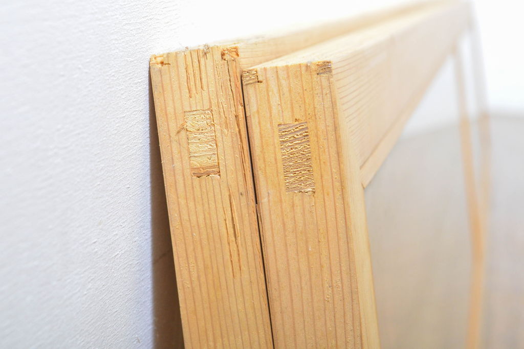 ビンテージ建具　両面ガラス　繊細な格子が目を惹く筬(おさ)欄間2枚セット(明り取り、明かり取り、オサランマ、ヴィンテージ、建具)(R-062630)