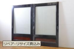 アンティーク建具　明治大正期　総ケヤキ材　細やかな意匠が施された立派な金具が目を引く格子蔵戸(玄関戸、引き戸、建具)(R-050581)