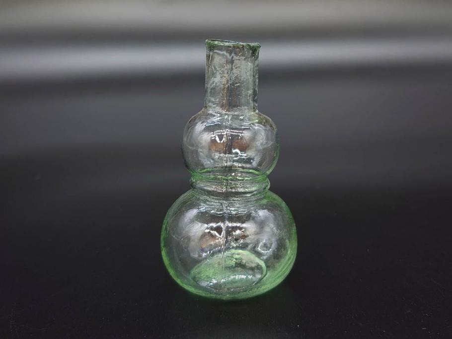 戦前　当時物　瓢箪型　気泡や絶妙なフォルムが味わいのあるニッキ水瓶5個セット(豆ガラス、ちびニッキ水、ガラス容器、駄菓子屋ビン、ペロペロ、レトロガラス、一輪挿し、ひょうたん)(R-077061)