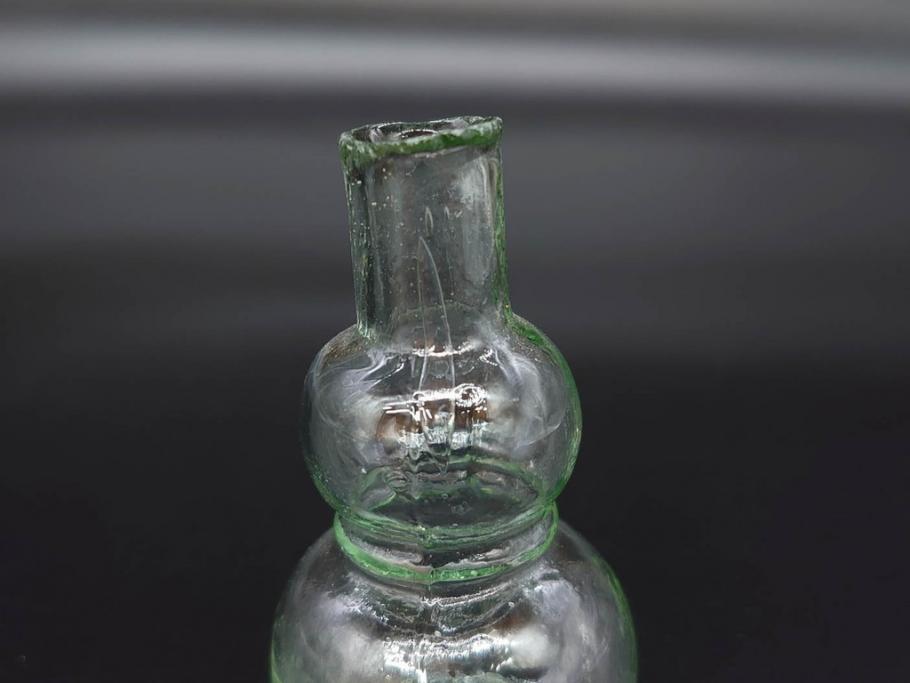 戦前　当時物　瓢箪型　気泡や絶妙なフォルムが味わいのあるニッキ水瓶5個セット(豆ガラス、ちびニッキ水、ガラス容器、駄菓子屋ビン、ペロペロ、レトロガラス、一輪挿し、ひょうたん)(R-077061)
