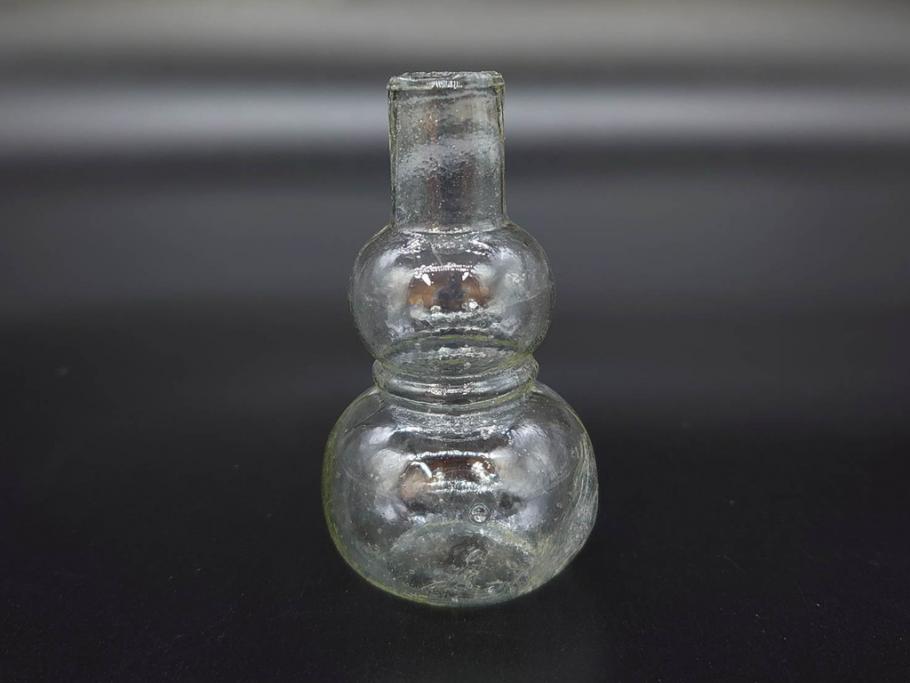 戦前　当時物　瓢箪型　気泡や絶妙なフォルムが味わいのあるニッキ水瓶5個セット(豆ガラス、ちびニッキ水、ガラス容器、駄菓子屋ビン、ペロペロ、レトロガラス、一輪挿し、ひょうたん)(R-077061)