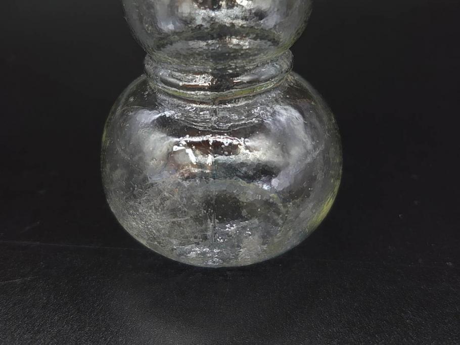 戦前　当時物　瓢箪型　気泡や絶妙なフォルムが味わいのあるニッキ水瓶5個セット(豆ガラス、ちびニッキ水、ガラス容器、駄菓子屋ビン、ペロペロ、レトロガラス、一輪挿し、ひょうたん)(R-077061)