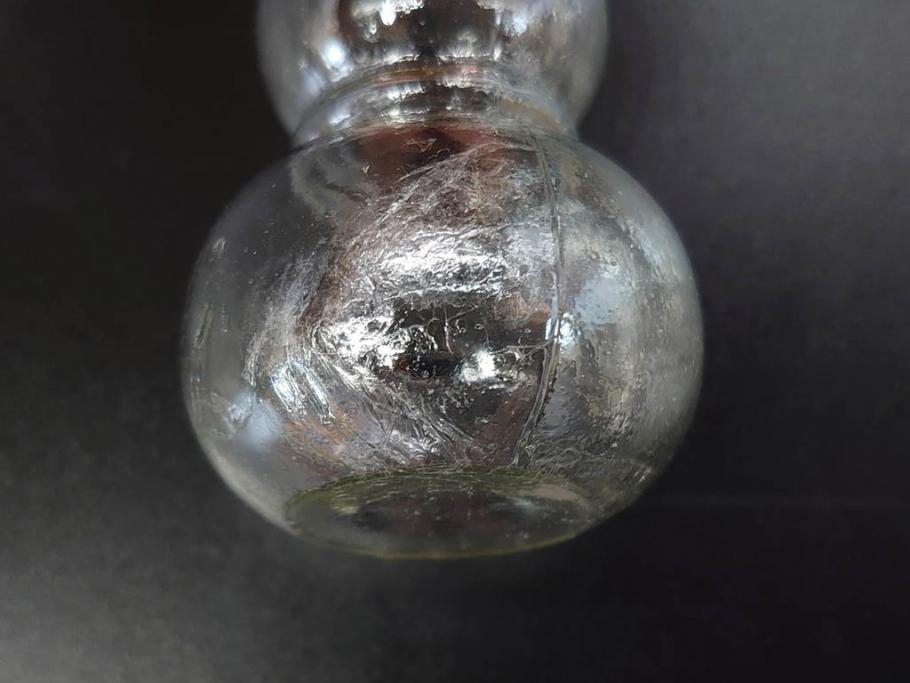 戦前　当時物　瓢箪型　気泡や絶妙なフォルムが味わいのあるニッキ水瓶5個セット(豆ガラス、ちびニッキ水、ガラス容器、駄菓子屋ビン、ペロペロ、レトロガラス、一輪挿し、ひょうたん)(R-077061)