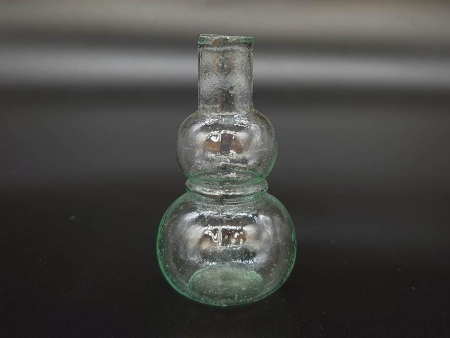 戦前　当時物　瓢箪型　気泡や絶妙なフォルムが味わいのあるニッキ水瓶5個セット(豆ガラス、ちびニッキ水、ガラス容器、駄菓子屋ビン、ペロペロ、レトロガラス、一輪挿し、ひょうたん)(R-077061)