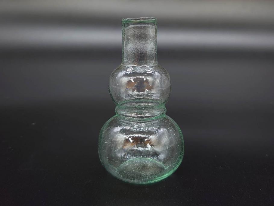 戦前　当時物　瓢箪型　気泡や絶妙なフォルムが味わいのあるニッキ水瓶5個セット(豆ガラス、ちびニッキ水、ガラス容器、駄菓子屋ビン、ペロペロ、レトロガラス、一輪挿し、ひょうたん)(R-077061)