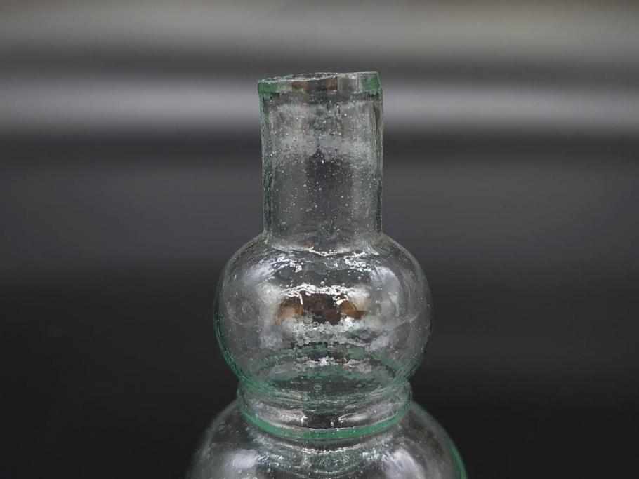 戦前　当時物　瓢箪型　気泡や絶妙なフォルムが味わいのあるニッキ水瓶5個セット(豆ガラス、ちびニッキ水、ガラス容器、駄菓子屋ビン、ペロペロ、レトロガラス、一輪挿し、ひょうたん)(R-077061)