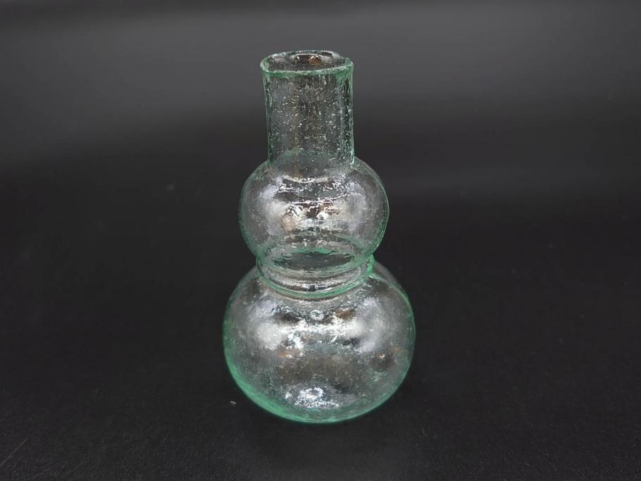 戦前　当時物　瓢箪型　気泡や絶妙なフォルムが味わいのあるニッキ水瓶5個セット(豆ガラス、ちびニッキ水、ガラス容器、駄菓子屋ビン、ペロペロ、レトロガラス、一輪挿し、ひょうたん)(R-077061)