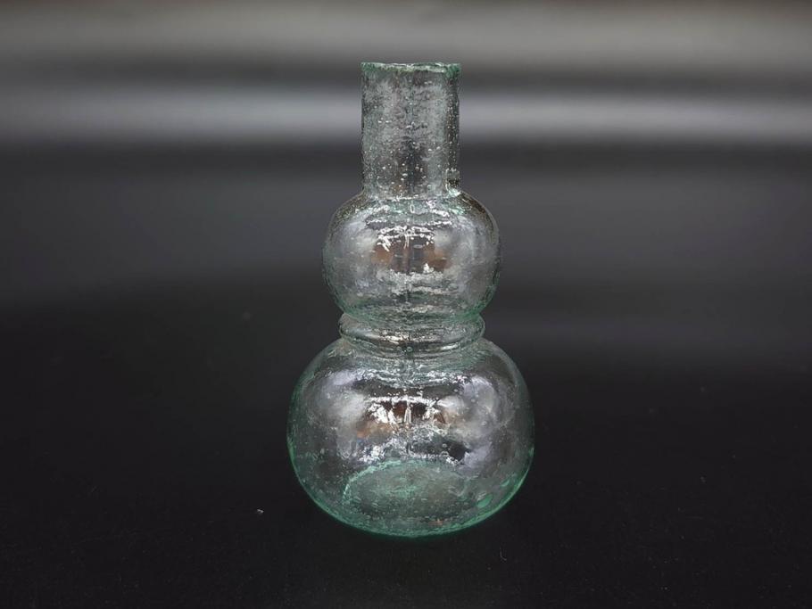 戦前　当時物　瓢箪型　気泡や絶妙なフォルムが味わいのあるニッキ水瓶5個セット(豆ガラス、ちびニッキ水、ガラス容器、駄菓子屋ビン、ペロペロ、レトロガラス、一輪挿し、ひょうたん)(R-077061)