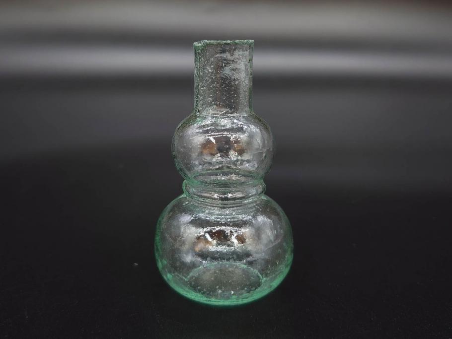 戦前　当時物　瓢箪型　気泡や絶妙なフォルムが味わいのあるニッキ水瓶5個セット(豆ガラス、ちびニッキ水、ガラス容器、駄菓子屋ビン、ペロペロ、レトロガラス、一輪挿し、ひょうたん)(R-077061)