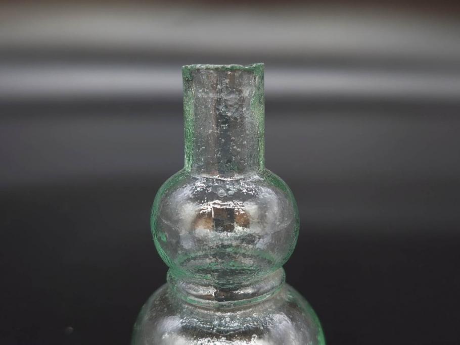 戦前　当時物　瓢箪型　気泡や絶妙なフォルムが味わいのあるニッキ水瓶5個セット(豆ガラス、ちびニッキ水、ガラス容器、駄菓子屋ビン、ペロペロ、レトロガラス、一輪挿し、ひょうたん)(R-077061)