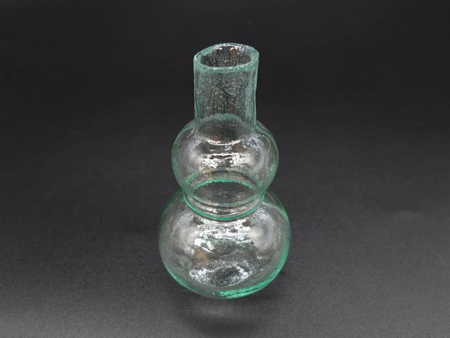 戦前　当時物　瓢箪型　気泡や絶妙なフォルムが味わいのあるニッキ水瓶5個セット(豆ガラス、ちびニッキ水、ガラス容器、駄菓子屋ビン、ペロペロ、レトロガラス、一輪挿し、ひょうたん)(R-077061)