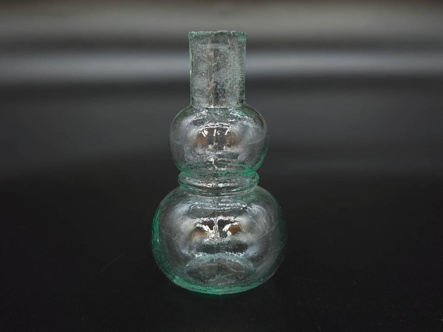 戦前　当時物　瓢箪型　気泡や絶妙なフォルムが味わいのあるニッキ水瓶5個セット(豆ガラス、ちびニッキ水、ガラス容器、駄菓子屋ビン、ペロペロ、レトロガラス、一輪挿し、ひょうたん)(R-077061)