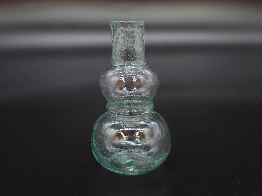 戦前　当時物　瓢箪型　気泡や絶妙なフォルムが味わいのあるニッキ水瓶5個セット(豆ガラス、ちびニッキ水、ガラス容器、駄菓子屋ビン、ペロペロ、レトロガラス、一輪挿し、ひょうたん)(R-077061)