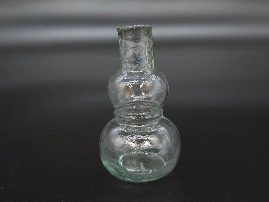 戦前　当時物　瓢箪型　気泡や絶妙なフォルムが味わいのあるニッキ水瓶5個セット(豆ガラス、ちびニッキ水、ガラス容器、駄菓子屋ビン、ペロペロ、レトロガラス、一輪挿し、ひょうたん)(R-077062)