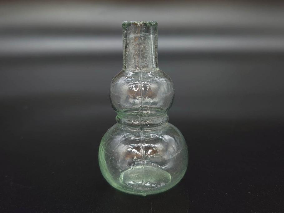 戦前　当時物　瓢箪型　気泡や絶妙なフォルムが味わいのあるニッキ水瓶5個セット(豆ガラス、ちびニッキ水、ガラス容器、駄菓子屋ビン、ペロペロ、レトロガラス、一輪挿し、ひょうたん)(R-077062)