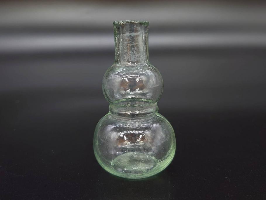 戦前　当時物　瓢箪型　気泡や絶妙なフォルムが味わいのあるニッキ水瓶5個セット(豆ガラス、ちびニッキ水、ガラス容器、駄菓子屋ビン、ペロペロ、レトロガラス、一輪挿し、ひょうたん)(R-077062)