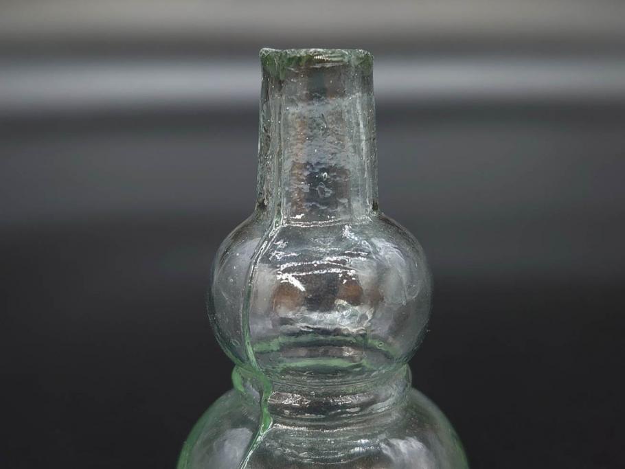 戦前　当時物　瓢箪型　気泡や絶妙なフォルムが味わいのあるニッキ水瓶5個セット(豆ガラス、ちびニッキ水、ガラス容器、駄菓子屋ビン、ペロペロ、レトロガラス、一輪挿し、ひょうたん)(R-077062)