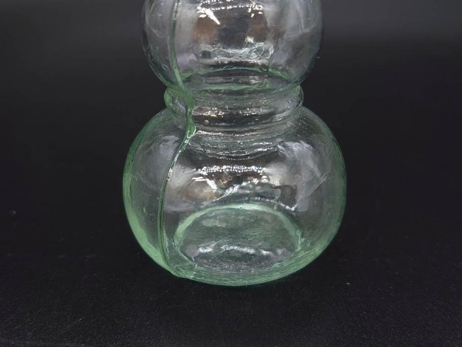 戦前　当時物　瓢箪型　気泡や絶妙なフォルムが味わいのあるニッキ水瓶5個セット(豆ガラス、ちびニッキ水、ガラス容器、駄菓子屋ビン、ペロペロ、レトロガラス、一輪挿し、ひょうたん)(R-077062)
