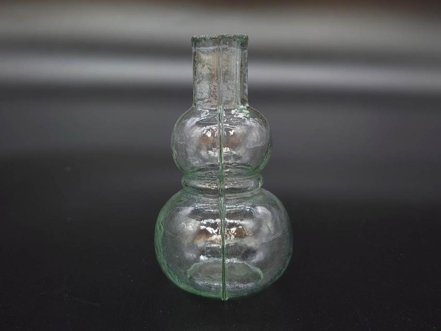 戦前　当時物　瓢箪型　気泡や絶妙なフォルムが味わいのあるニッキ水瓶5個セット(豆ガラス、ちびニッキ水、ガラス容器、駄菓子屋ビン、ペロペロ、レトロガラス、一輪挿し、ひょうたん)(R-077062)