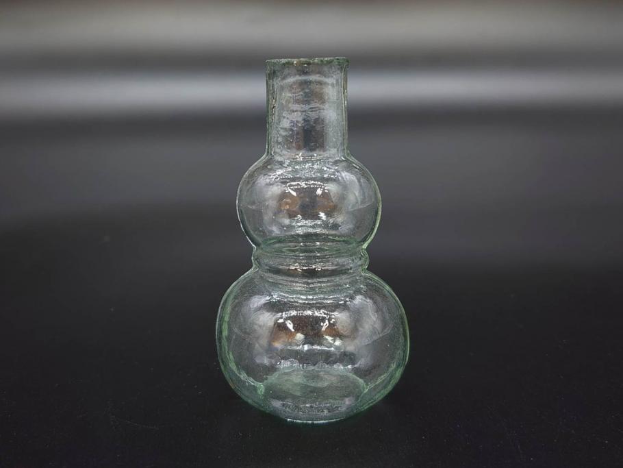 戦前　当時物　瓢箪型　気泡や絶妙なフォルムが味わいのあるニッキ水瓶5個セット(豆ガラス、ちびニッキ水、ガラス容器、駄菓子屋ビン、ペロペロ、レトロガラス、一輪挿し、ひょうたん)(R-077062)