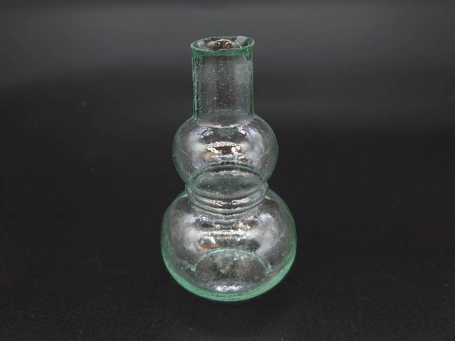戦前　当時物　瓢箪型　気泡や絶妙なフォルムが味わいのあるニッキ水瓶5個セット(豆ガラス、ちびニッキ水、ガラス容器、駄菓子屋ビン、ペロペロ、レトロガラス、一輪挿し、ひょうたん)(R-077062)