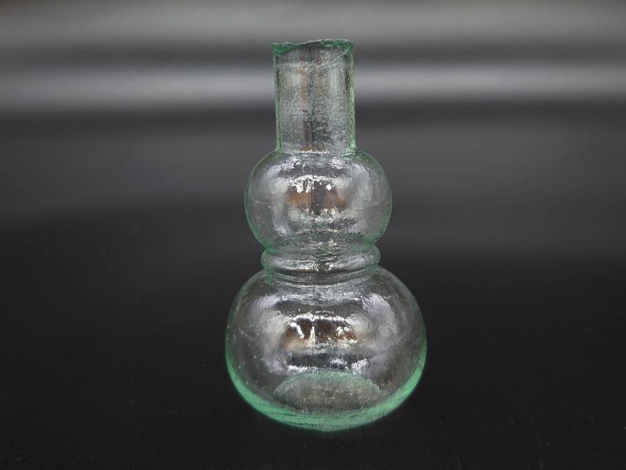 戦前　当時物　瓢箪型　気泡や絶妙なフォルムが味わいのあるニッキ水瓶5個セット(豆ガラス、ちびニッキ水、ガラス容器、駄菓子屋ビン、ペロペロ、レトロガラス、一輪挿し、ひょうたん)(R-077062)
