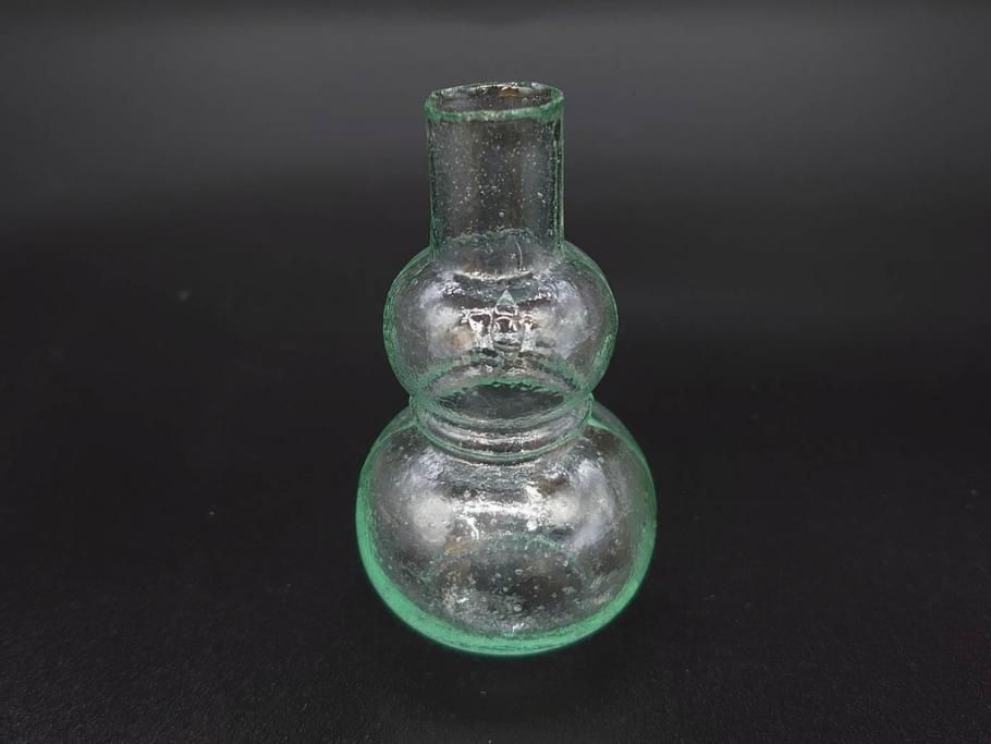 戦前　当時物　瓢箪型　気泡や絶妙なフォルムが味わいのあるニッキ水瓶5個セット(豆ガラス、ちびニッキ水、ガラス容器、駄菓子屋ビン、ペロペロ、レトロガラス、一輪挿し、ひょうたん)(R-077062)