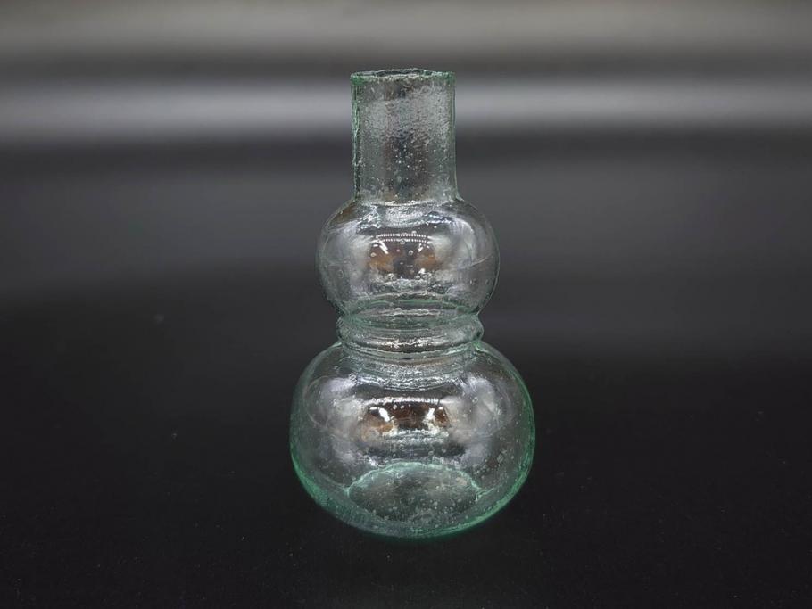 戦前　当時物　瓢箪型　気泡や絶妙なフォルムが味わいのあるニッキ水瓶5個セット(豆ガラス、ちびニッキ水、ガラス容器、駄菓子屋ビン、ペロペロ、レトロガラス、一輪挿し、ひょうたん)(R-077062)