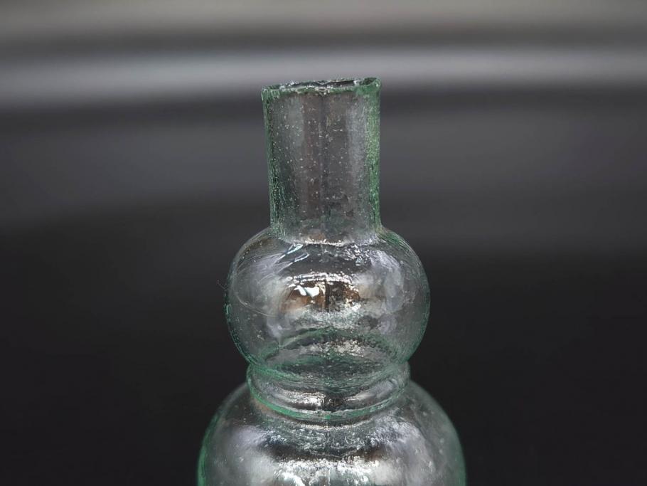 戦前　当時物　瓢箪型　気泡や絶妙なフォルムが味わいのあるニッキ水瓶5個セット(豆ガラス、ちびニッキ水、ガラス容器、駄菓子屋ビン、ペロペロ、レトロガラス、一輪挿し、ひょうたん)(R-077062)