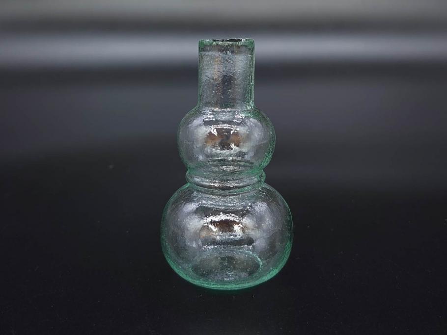 戦前　当時物　瓢箪型　気泡や絶妙なフォルムが味わいのあるニッキ水瓶5個セット(豆ガラス、ちびニッキ水、ガラス容器、駄菓子屋ビン、ペロペロ、レトロガラス、一輪挿し、ひょうたん)(R-077062)
