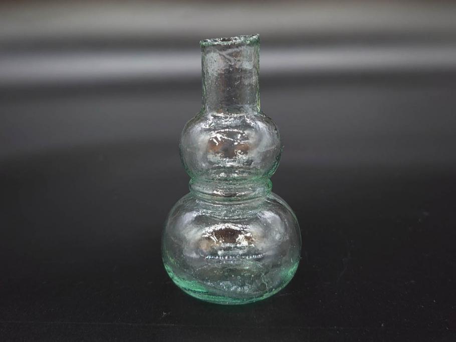 戦前　当時物　瓢箪型　気泡や絶妙なフォルムが味わいのあるニッキ水瓶5個セット(豆ガラス、ちびニッキ水、ガラス容器、駄菓子屋ビン、ペロペロ、レトロガラス、一輪挿し、ひょうたん)(R-077063)