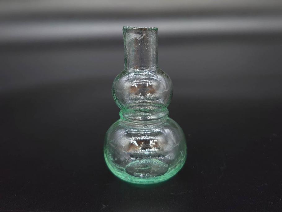 戦前　当時物　瓢箪型　気泡や絶妙なフォルムが味わいのあるニッキ水瓶5個セット(豆ガラス、ちびニッキ水、ガラス容器、駄菓子屋ビン、ペロペロ、レトロガラス、一輪挿し、ひょうたん)(R-077063)