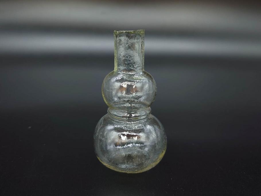 戦前　当時物　瓢箪型　気泡や絶妙なフォルムが味わいのあるニッキ水瓶5個セット(豆ガラス、ちびニッキ水、ガラス容器、駄菓子屋ビン、ペロペロ、レトロガラス、一輪挿し、ひょうたん)(R-077063)
