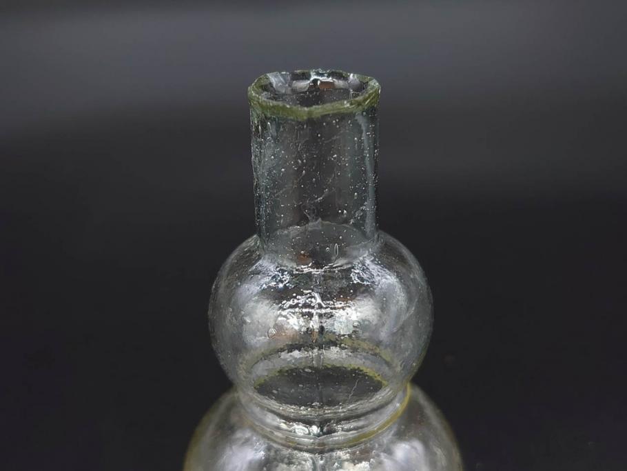 戦前　当時物　瓢箪型　気泡や絶妙なフォルムが味わいのあるニッキ水瓶5個セット(豆ガラス、ちびニッキ水、ガラス容器、駄菓子屋ビン、ペロペロ、レトロガラス、一輪挿し、ひょうたん)(R-077063)