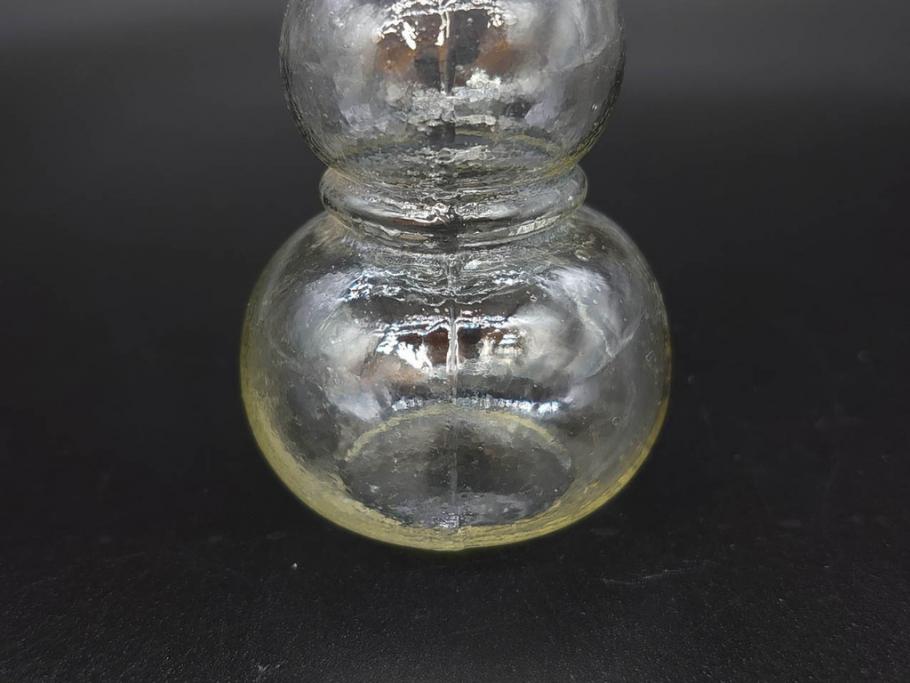 戦前　当時物　瓢箪型　気泡や絶妙なフォルムが味わいのあるニッキ水瓶5個セット(豆ガラス、ちびニッキ水、ガラス容器、駄菓子屋ビン、ペロペロ、レトロガラス、一輪挿し、ひょうたん)(R-077063)