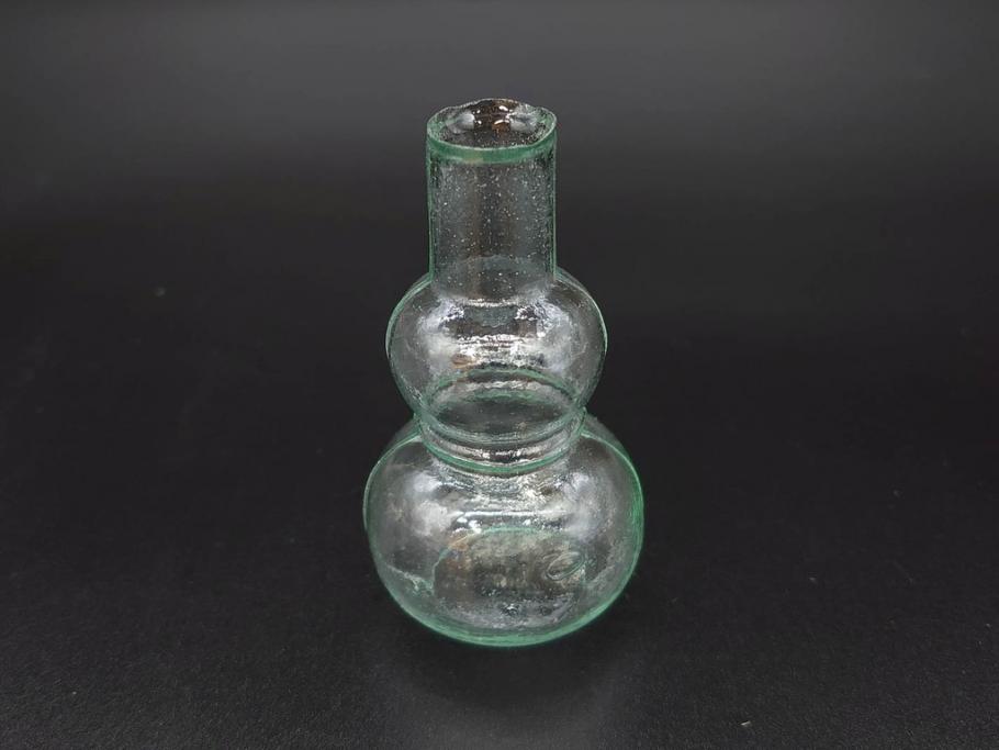戦前　当時物　瓢箪型　気泡や絶妙なフォルムが味わいのあるニッキ水瓶5個セット(豆ガラス、ちびニッキ水、ガラス容器、駄菓子屋ビン、ペロペロ、レトロガラス、一輪挿し、ひょうたん)(R-077063)