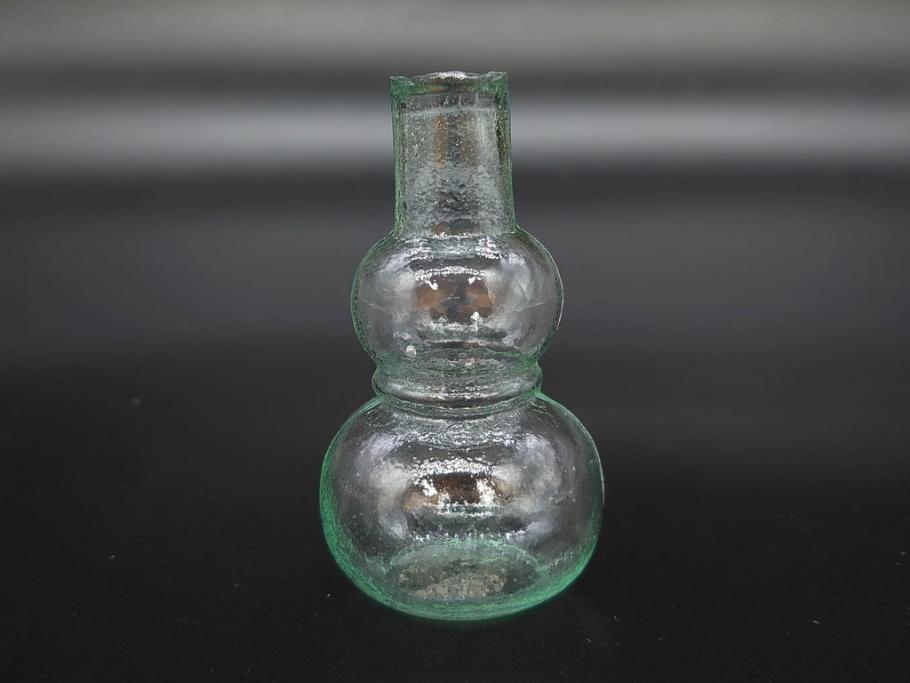戦前　当時物　瓢箪型　気泡や絶妙なフォルムが味わいのあるニッキ水瓶5個セット(豆ガラス、ちびニッキ水、ガラス容器、駄菓子屋ビン、ペロペロ、レトロガラス、一輪挿し、ひょうたん)(R-077063)