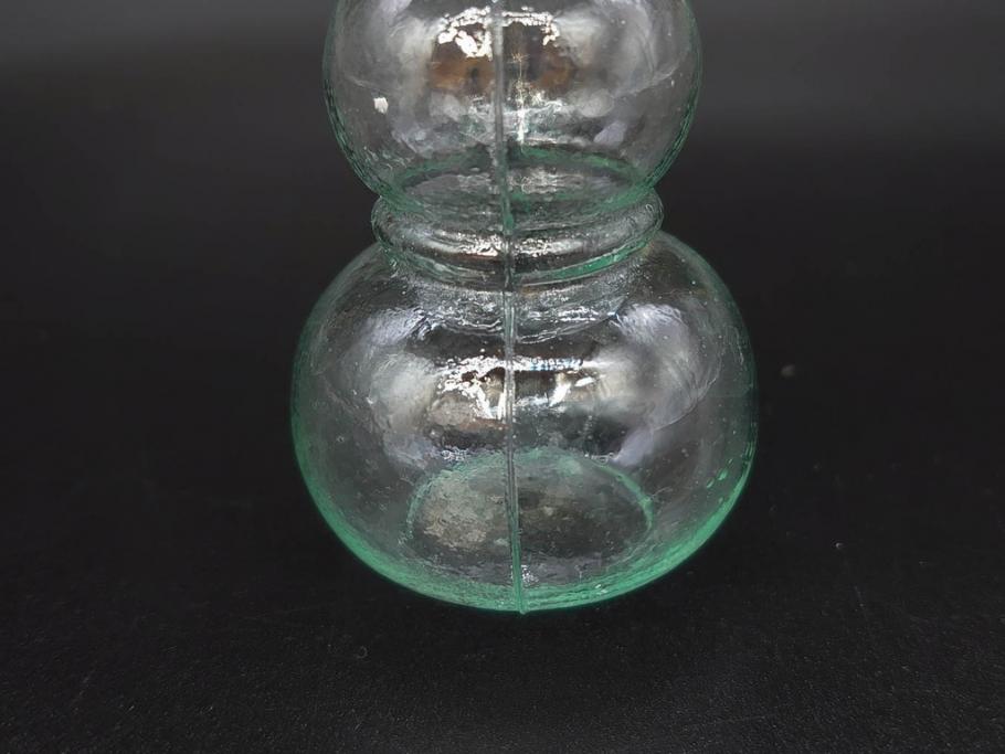 戦前　当時物　瓢箪型　気泡や絶妙なフォルムが味わいのあるニッキ水瓶5個セット(豆ガラス、ちびニッキ水、ガラス容器、駄菓子屋ビン、ペロペロ、レトロガラス、一輪挿し、ひょうたん)(R-077063)