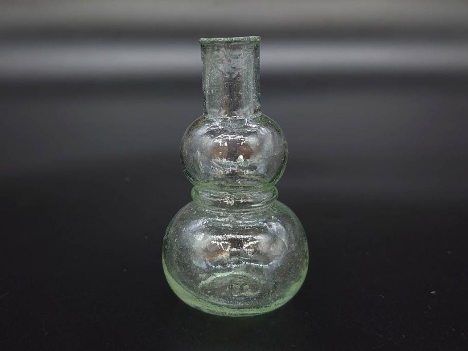 戦前　当時物　瓢箪型　気泡や絶妙なフォルムが味わいのあるニッキ水瓶5個セット(豆ガラス、ちびニッキ水、ガラス容器、駄菓子屋ビン、ペロペロ、レトロガラス、一輪挿し、ひょうたん)(R-077063)