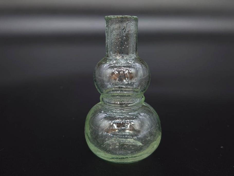 戦前　当時物　瓢箪型　気泡や絶妙なフォルムが味わいのあるニッキ水瓶5個セット(豆ガラス、ちびニッキ水、ガラス容器、駄菓子屋ビン、ペロペロ、レトロガラス、一輪挿し、ひょうたん)(R-077063)