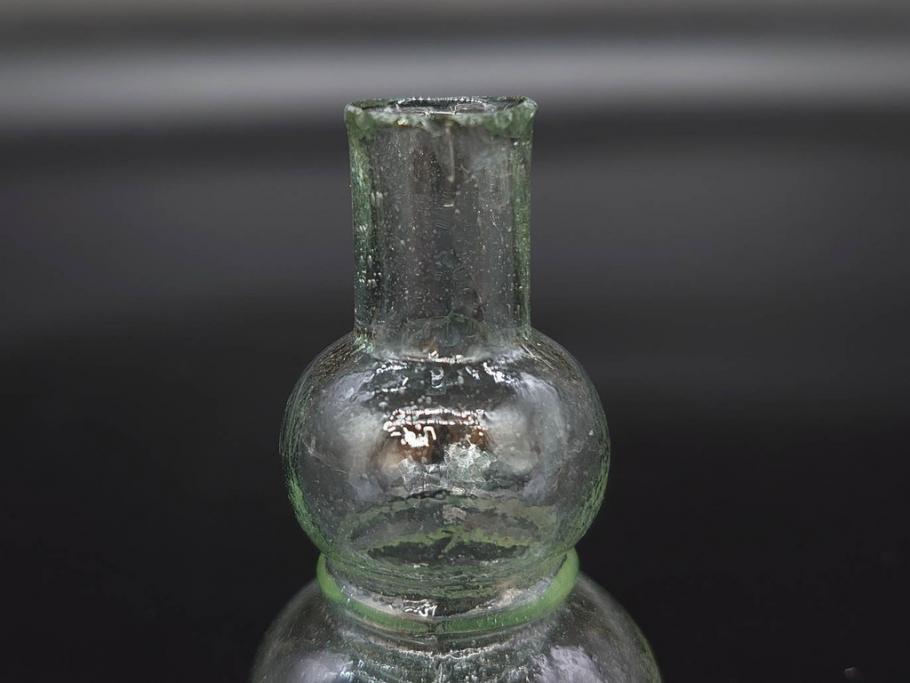 戦前　当時物　瓢箪型　気泡や絶妙なフォルムが味わいのあるニッキ水瓶5個セット(豆ガラス、ちびニッキ水、ガラス容器、駄菓子屋ビン、ペロペロ、レトロガラス、一輪挿し、ひょうたん)(R-077063)